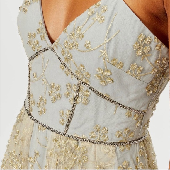 Self-Portrait Light Blue and Gold Midi Dress - Picture 3 of 12